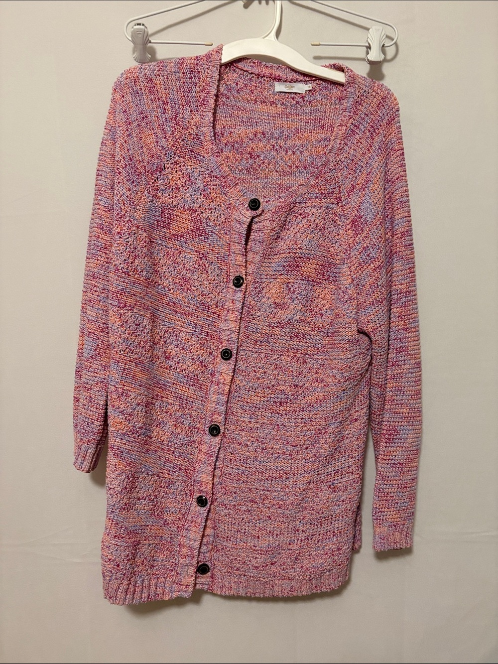 Textured Multicolor Pink Knit Button Cardigan Sweater